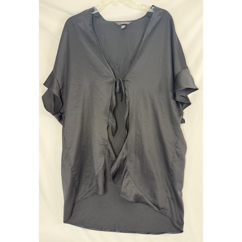 Victoria's Secret Black One Size Silky Polyester Robe Ruffle Trim Love Graphic